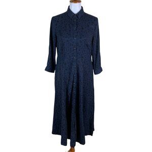 Hush Button Front Midi Dress 8 Navy Leopard Print Chic Minimalist